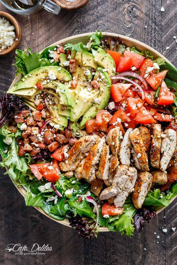 Healthy BLT Twist: Balsamic Chicken Avocado Feta Salad for Low-Carb Meals